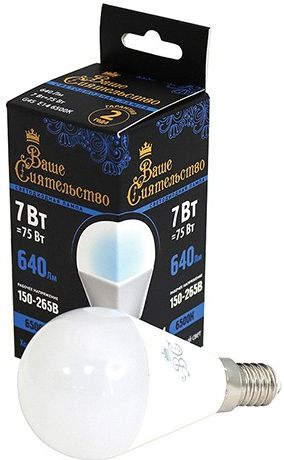 Лампа светодиодная ВАШЕ СИЯТЕЛЬСТВО E14 шар 7W 640lm 6500K купить в СОМ