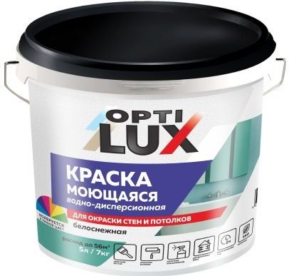 Краска водно-дисперсионная Оптилюкс, моющаяся, белоснежная, 3 кг купить в СОМ