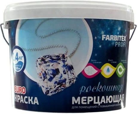 Краска акриловая Farbitex Profi Shine, влагостойкая, мерцающая, 14 кг купить в СОМ