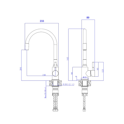 Смеситель для мойки Антей Дюна 511519, нержавеющая сталь, белый купить в СОМ