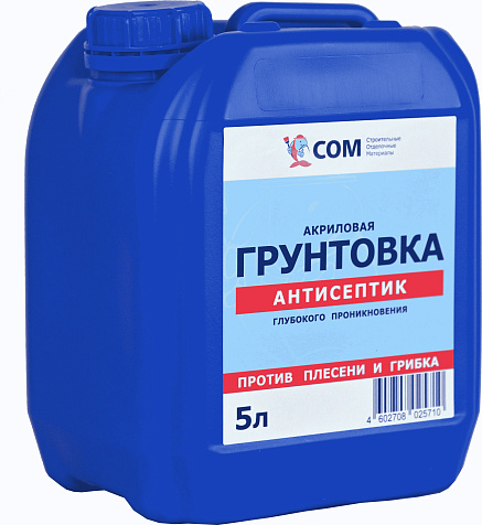 Грунтовка-антисептик СОМ акриловая, глубокого проникновения, 5л купить в СОМ