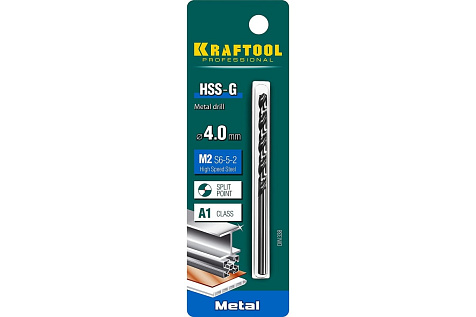 Сверло по металлу KRAFTOOL, 4.0мм, сталь М2 купить в СОМ