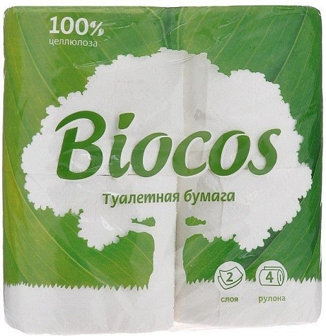 Бумага туалетная Biocos 2 слоя 4 рулона купить в СОМ