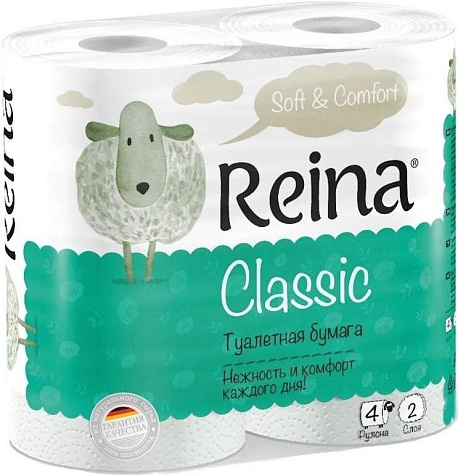 Бумага туалетная Reina Классик 2сл 4шт белая купить в СОМ