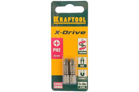 Бита KRAFTOOL X-Drive, PH-2 х25мм, 2шт купить в СОМ
