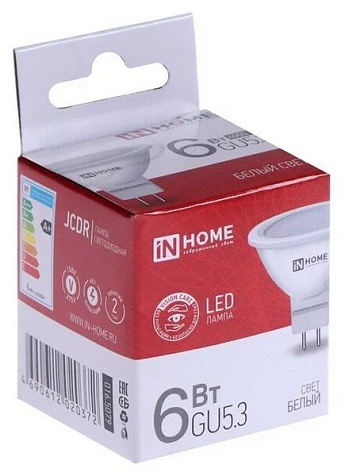 Лампа светодиодная IN HOME, 6Вт 230В GU5.3 4000К купить в СОМ
