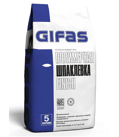 Шпатлевка полимерная Gifas Finish, белоснежная, 5 кг купить в СОМ