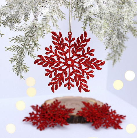 Подвеска Волшебная снежинка 11,5см 3шт красная купить в СОМ