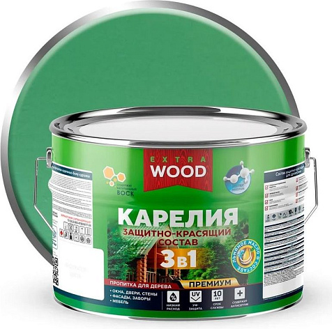 Состав защитно-красящий 3 в1 Карелия Wood Extra, олива, 9 л купить в СОМ