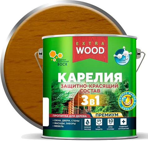 Состав защитно-красящий 3 в1 Карелия Wood Extra, дуб, 2.7 л купить в СОМ