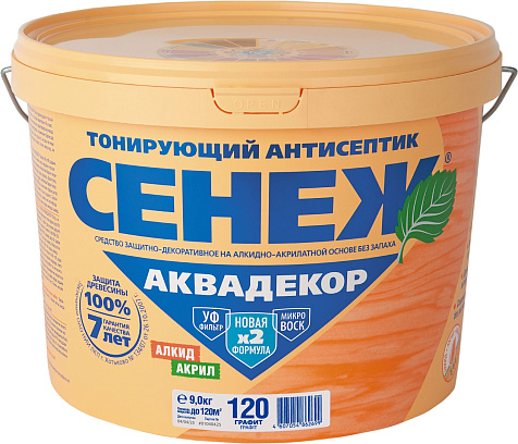 Антисептик декоративный Сенеж Аквадекор, графит Х2-120, 9 кг купить в СОМ