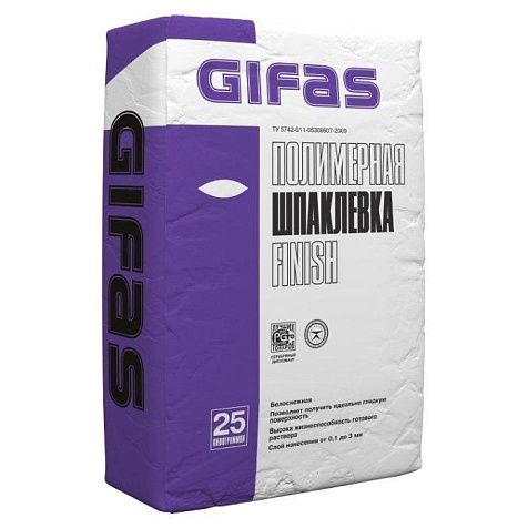 Шпатлевка полимерная Gifas Finish, белоснежная, 25 кг купить в СОМ