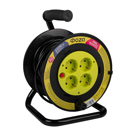 Удлинитель на катушке ФАZА 4х20м, ПВС 3х1 с заземлением, термозащита купить в СОМ