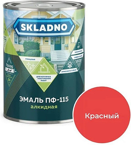 Эмаль алкидная ПФ-115 Skladno, красная, 1.8 кг купить в СОМ