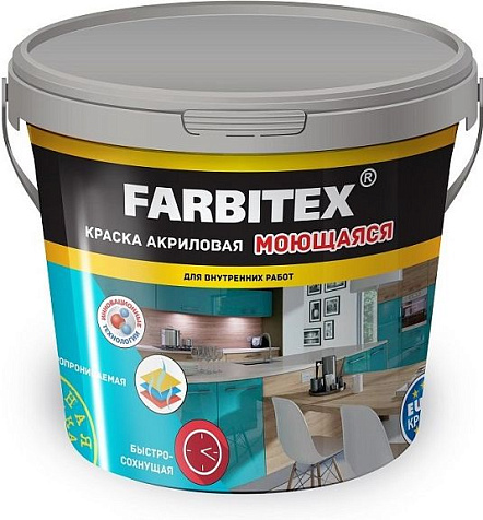 Краска акриловая Farbitex, моющаяся, 3 кг купить в СОМ