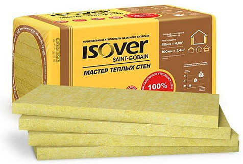 Плита минеральная ISOVER Мастер теплых стен, 1000х600х50 мм, 8шт, 0,24м3, 4,8м2 купить в СОМ
