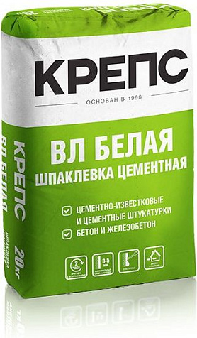 Шпаклевка цементная КРЕПС ВЛ, белая, 20 кг купить в СОМ
