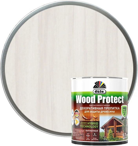 Пропитка защитно-декоративная Dufa WOOD PROTECT, белый, 0.75 л купить в СОМ