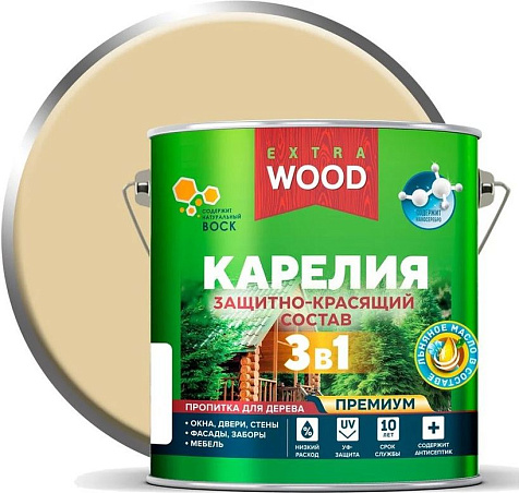 Состав защитно-красящий 3 в1 Карелия Wood Extra, ваниль, 2.7 л купить в СОМ