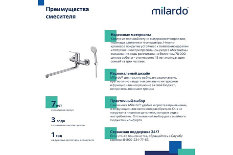 Смеситель для ванны Milardo Enjoy ENJSB00M10, латунь, хром купить в СОМ