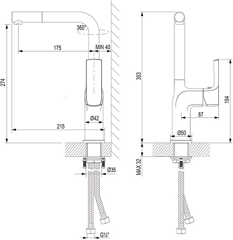 Смеситель для мойки Lemark Ursus LM7205BL, латунь, черный купить в СОМ
