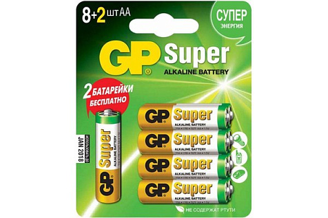 Элемент питания GP, алкалиновый AA, LR6, 15AH8/2, 10 шт купить в СОМ
