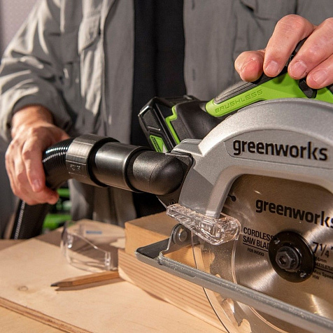 Пила циркулярная Greenworks GD24CSCUG, 24В, Li-ion, АКБ 1х5.0А/ч, 185х20мм, бесщеточная купить в СОМ