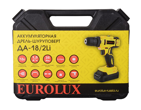 Шуруповерт EUROLUX ДА-18/2Li, 18В, Li-ion, 1.5 А/ч купить в СОМ