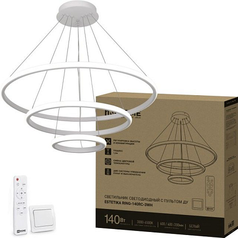 Люстра светодиодная InHome ESTETIKA RING 140W, 8400lm, 3-4-6K, 600х400х200, ПДУ, белый купить в СОМ