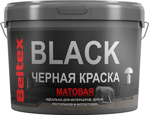 Краска акриловая Beltex Black, интерьерная, черный, 9 кг купить в СОМ