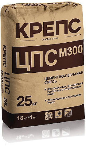 Смесь цементно-песчаная Крепс ЦПС М-300 зимняя, 25 кг купить в СОМ