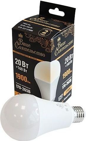 Лампа светодиодная ВАШЕ СИЯТЕЛЬСТВО E27 A70  20W 1900lm  2700K купить в СОМ