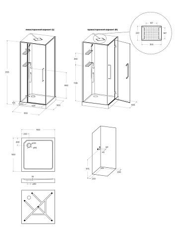 Кабина душевая BelBagno UNO-CAB-A-1-90-C-NERO-Bi-TOP-R, 90 х90 х212 мм, черный профиль, правая купить в СОМ