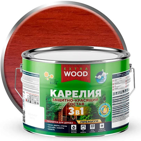 Состав защитно-красящий 3 в1 Карелия Wood Extra, каштан, 9 л купить в СОМ
