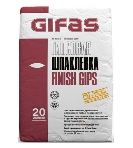 Шпатлевка гипсовая GIFAS Finish Gips, 20 кг купить в СОМ