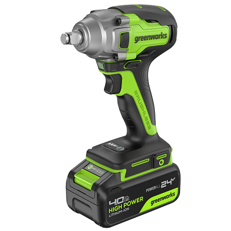 Гайковерт ударный Greenworks GD24IW400, 24В, Li-ion, АКБ 1х4.0А/ч, 400Нм, бесщеточный купить в СОМ
