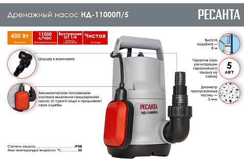 Насос дренажный Ресанта НД-11000П/5 купить в СОМ
