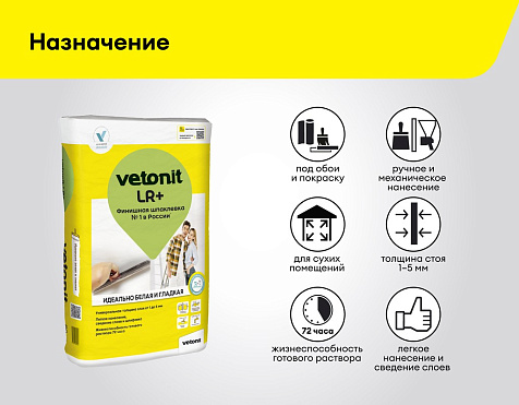 Шпатлевка финишная полимерная Vetonit LR+, 20 кг купить в СОМ