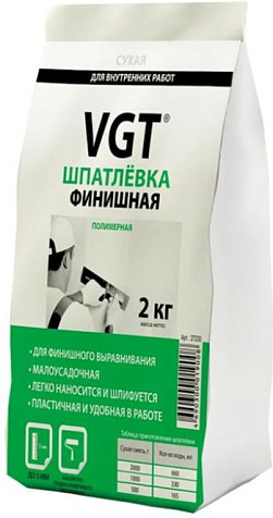 Шпатлевка финишная полимерная VGT, для внутренних работ, сухая, 2кг купить в СОМ