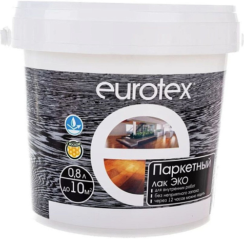 Лак паркетный Eurotex ЭКО, полуматовый, бесцветный, 0.8 л купить в СОМ