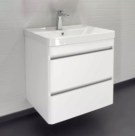 Тумба-умывальник подвесная Comforty Енисей-60П2, белый глянец, с раковиной 4460 купить в СОМ
