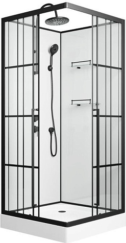 Кабина душевая Loranto CS-3008TM/W-90L, 88 х88 х204 см, черный профиль, левая купить в СОМ