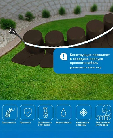 Бордюр садовый Веер 50,4х6см 4м коричневый купить в СОМ