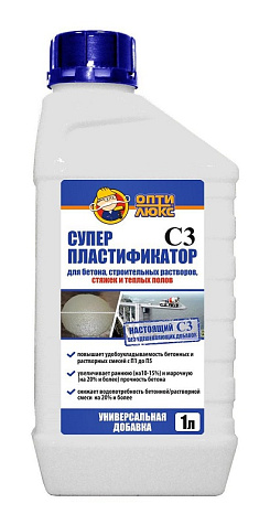 Добавка Оптилюкс Суперпластификатор, для бетона и строительных растворов, 1 л купить в СОМ