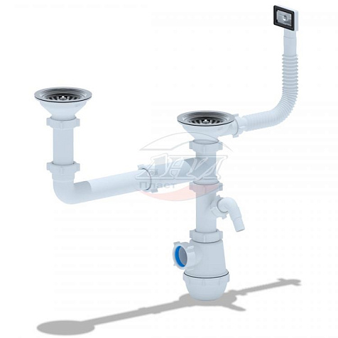 Сифон для мойки АНИ Грот А7700S, 3 1/2" х40, с двумя отводами, с переливом, с 2 носиками купить в СОМ