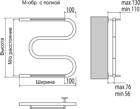 Полотенцесушитель Terminus 500 х600 мм, 1", М-образный, с полкой купить в СОМ