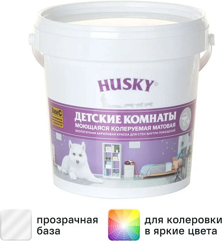 Краска акриловая Husky, для детских комнат, база С, 0.9 л купить в СОМ