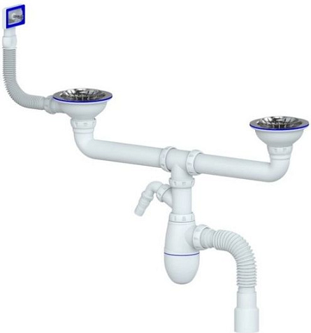 Сифон для мойки Unicorn B730VP, 3 1/2", двойной, перелив, с гибкой трубой 40х40/50 купить в СОМ