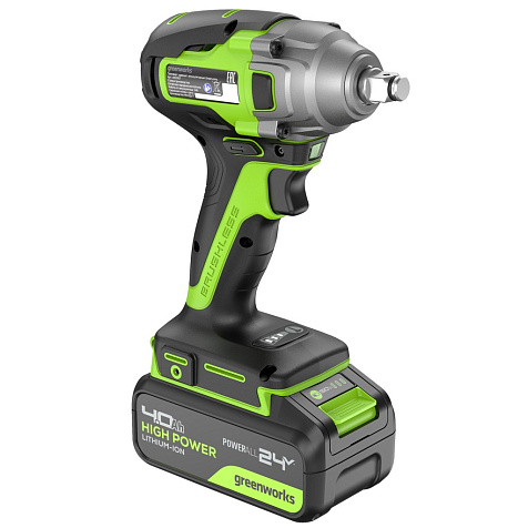 Гайковерт ударный Greenworks GD24IW400, 24В, Li-ion, АКБ 1х4.0А/ч, 400Нм, бесщеточный купить в СОМ