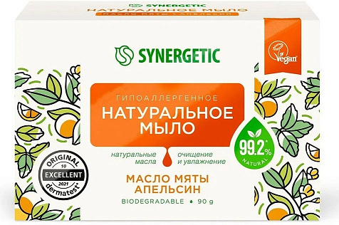 Synergetic Мыло масло мяты и апельсин 90г купить в СОМ